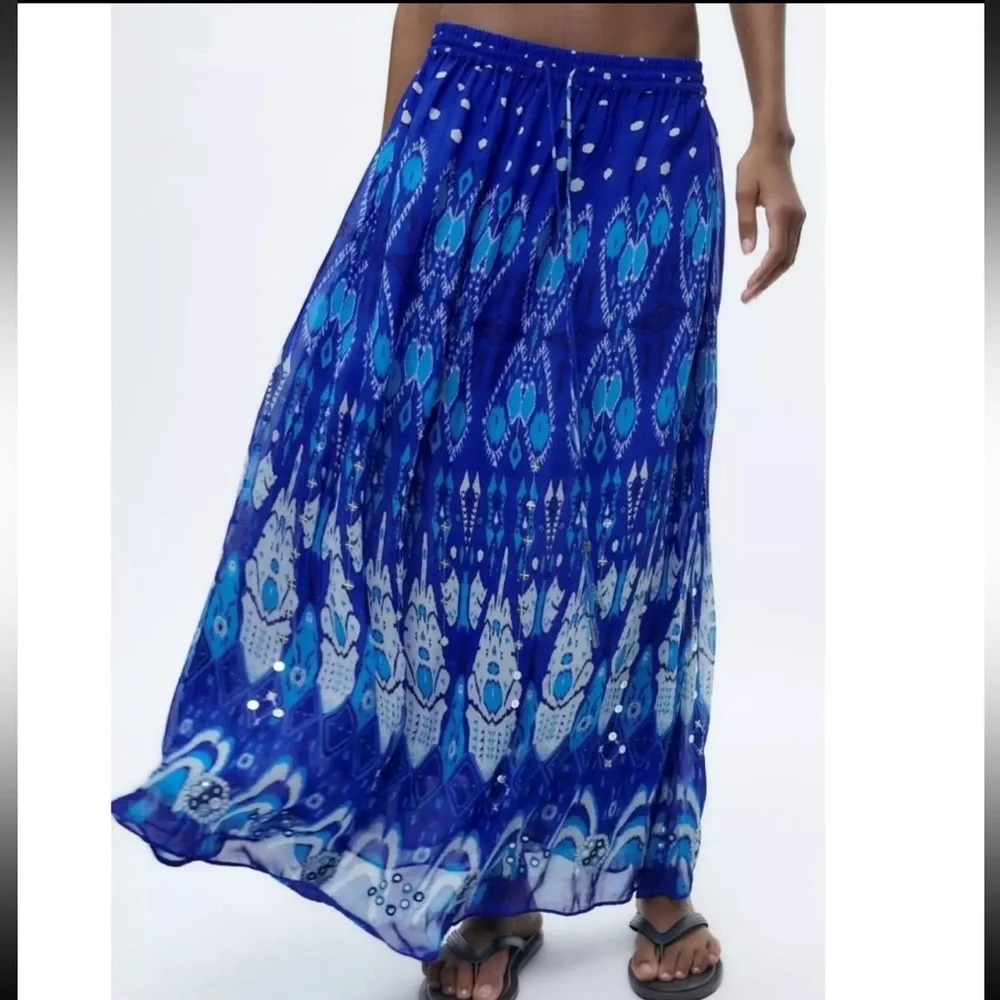 Zara long printed beaded skirt & Top Coord SET